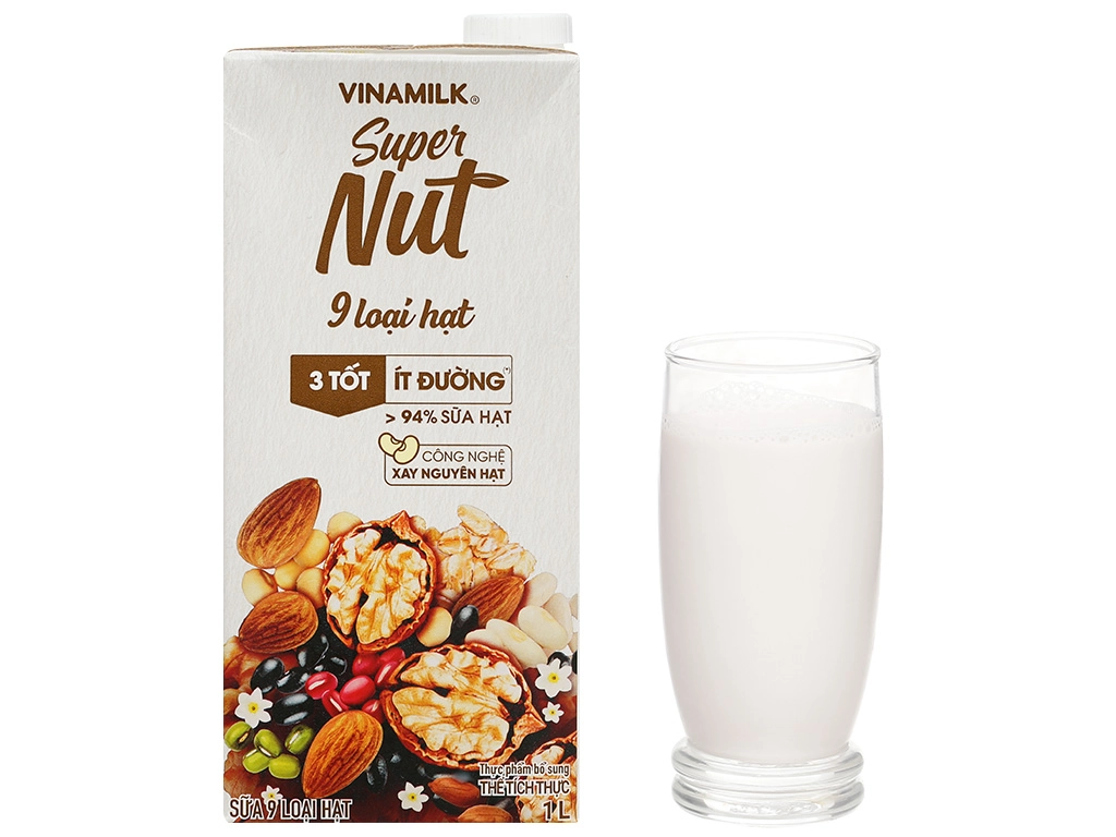 3 hộp sữa 9 loại hạt Vinamilk Super Nut ít đường 1 lít