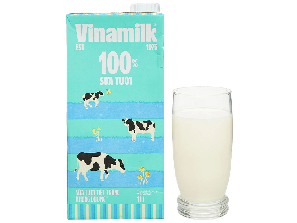 2 hộp sữa tươi tiệt trùng không đường Vinamilk 100% Sữa tươi 1 lít
