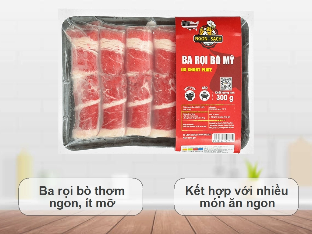 Thịt ba rọi bò Thảo Tiến Foods khay 300g